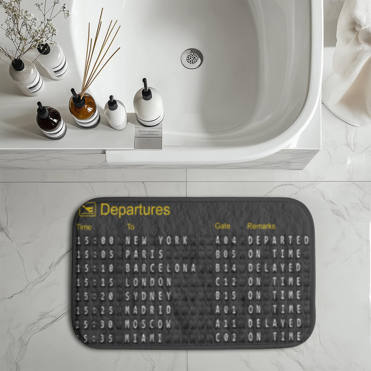 Airport Departure Sign Designed Bath Mats