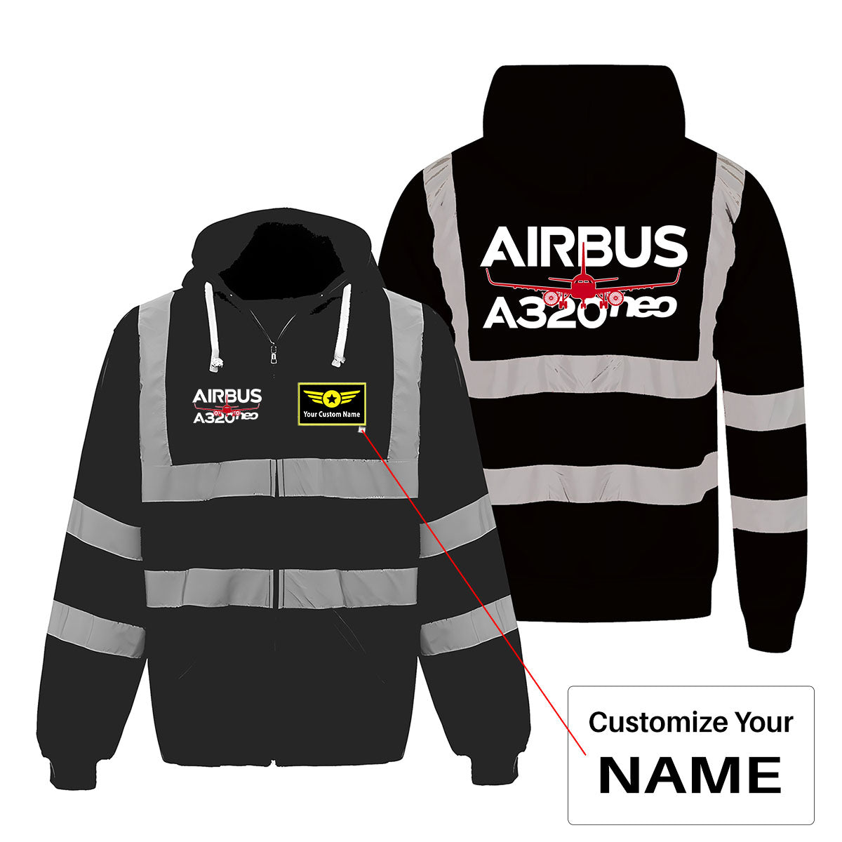 Amazing Airbus A320neo Designed Reflective Zipped Hoodies