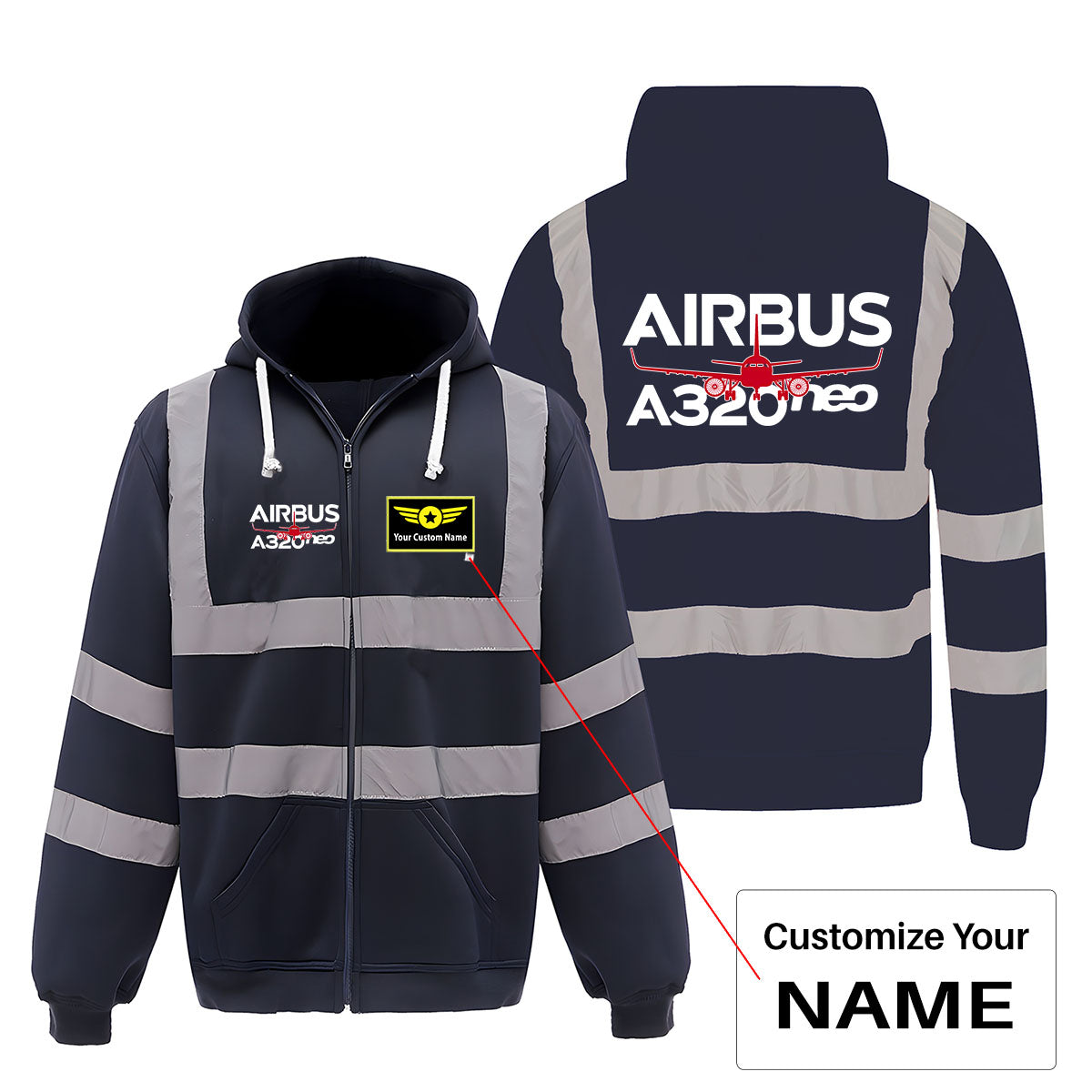 Amazing Airbus A320neo Designed Reflective Zipped Hoodies