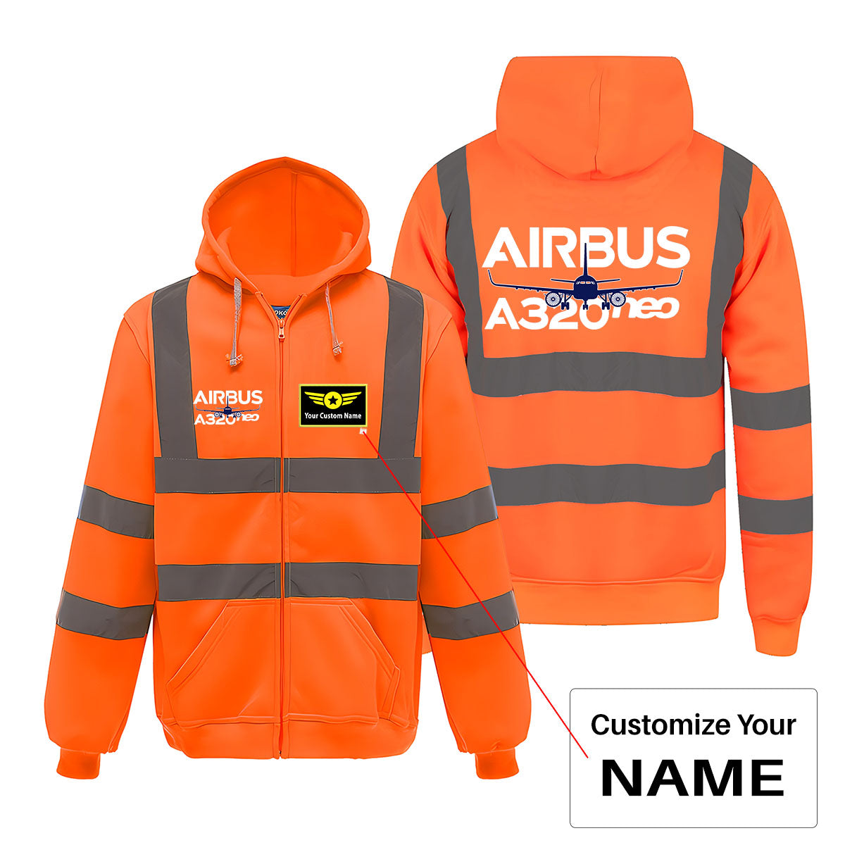 Amazing Airbus A320neo Designed Reflective Zipped Hoodies