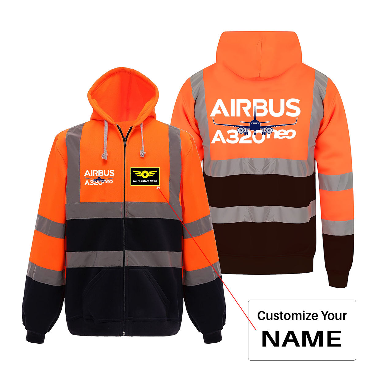 Amazing Airbus A320neo Designed Reflective Zipped Hoodies