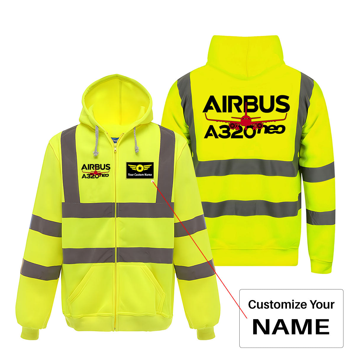 Amazing Airbus A320neo Designed Reflective Zipped Hoodies