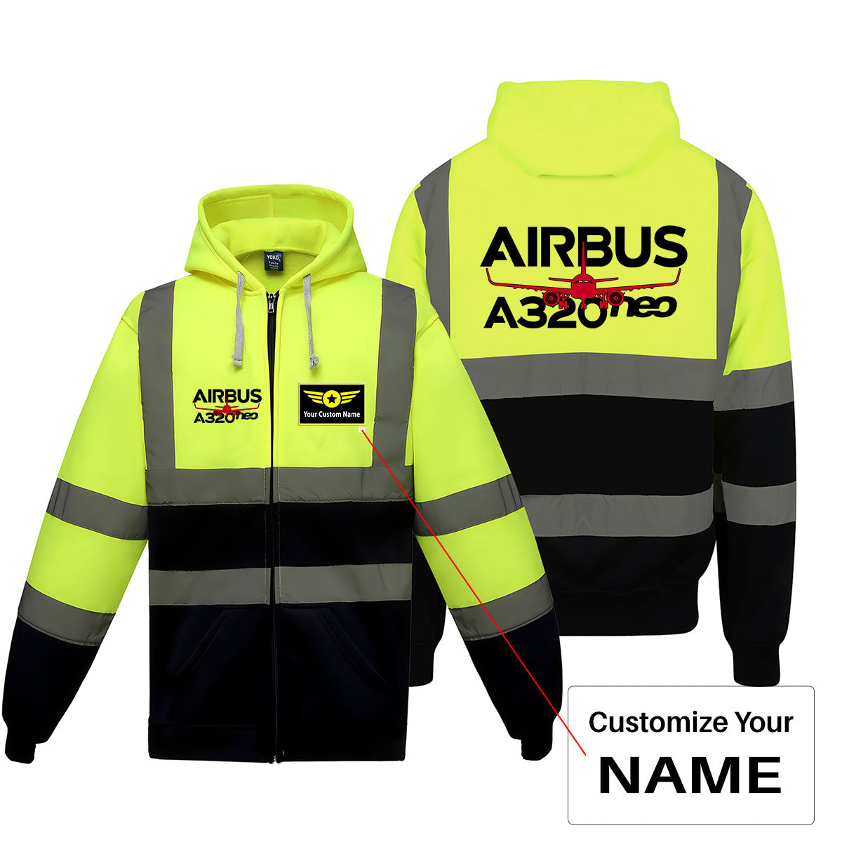 Amazing Airbus A320neo Designed Reflective Zipped Hoodies