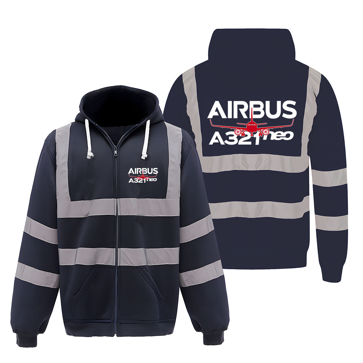 Amazing Airbus A321neo Designed Reflective Zipped Hoodies