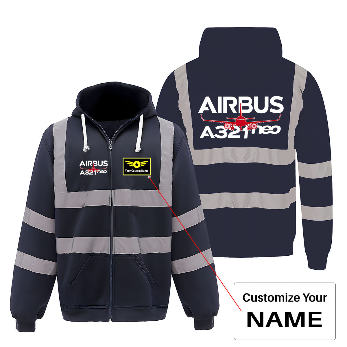 Amazing Airbus A321neo Designed Reflective Zipped Hoodies