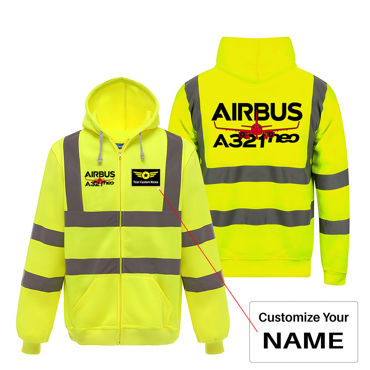 Amazing Airbus A321neo Designed Reflective Zipped Hoodies