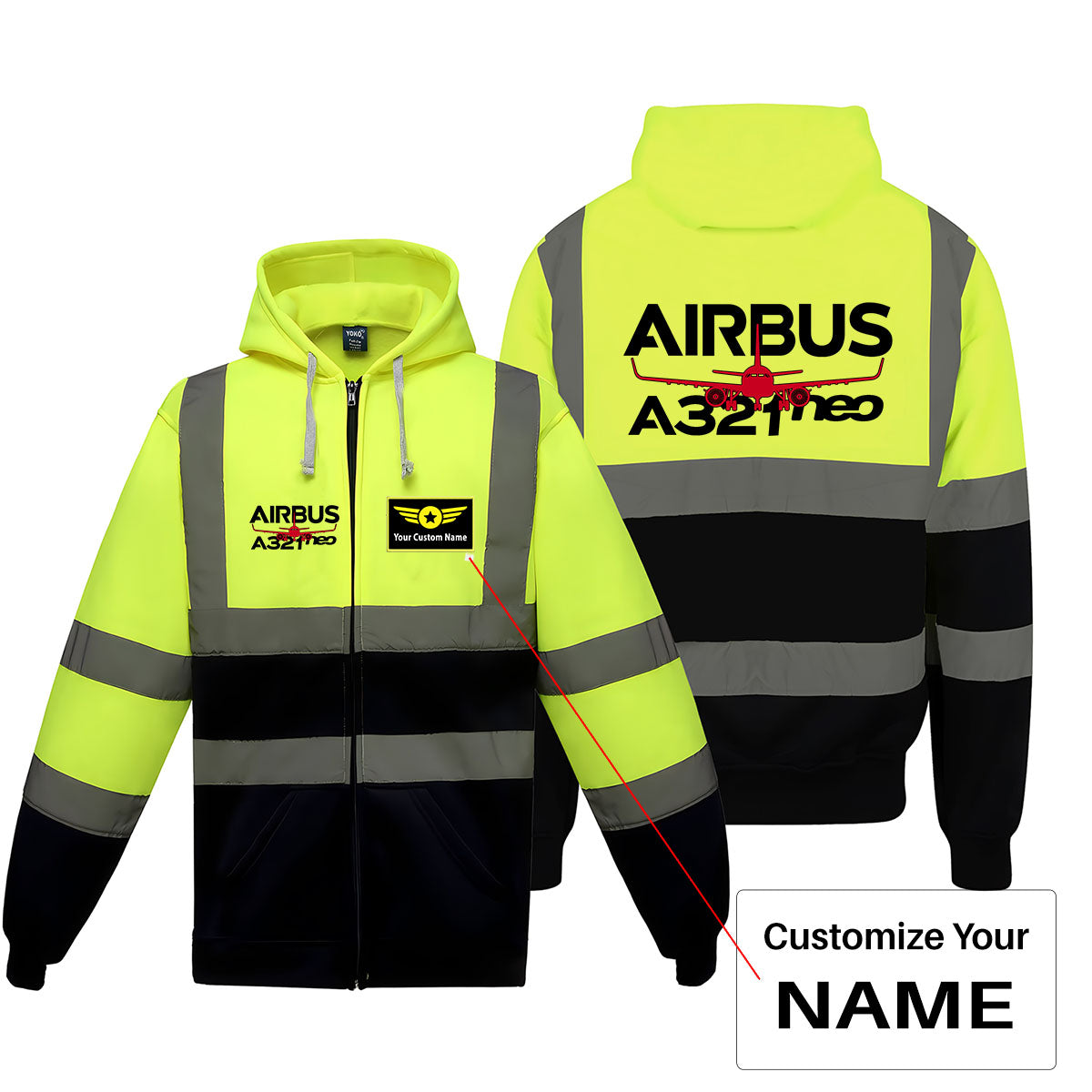 Amazing Airbus A321neo Designed Reflective Zipped Hoodies