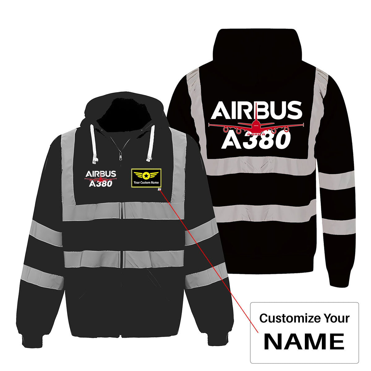 Amazing Airbus A380 Designed Reflective Zipped Hoodies