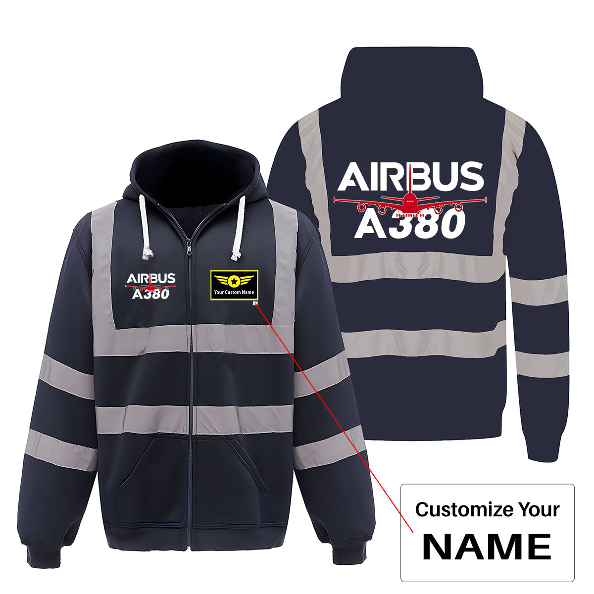 Amazing Airbus A380 Designed Reflective Zipped Hoodies