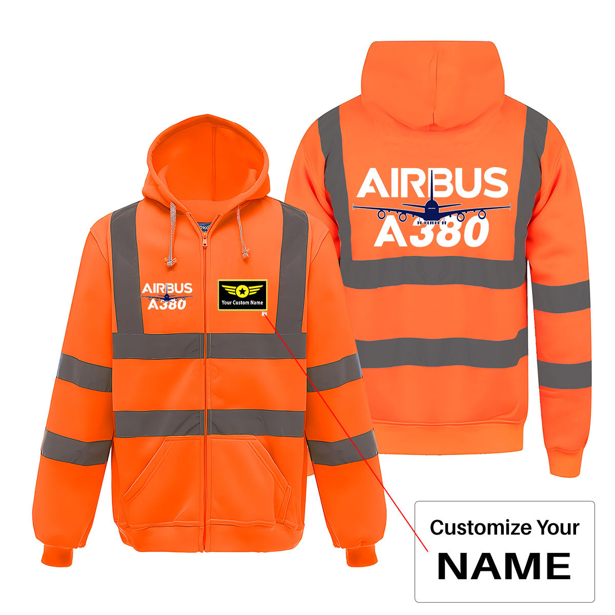 Amazing Airbus A380 Designed Reflective Zipped Hoodies