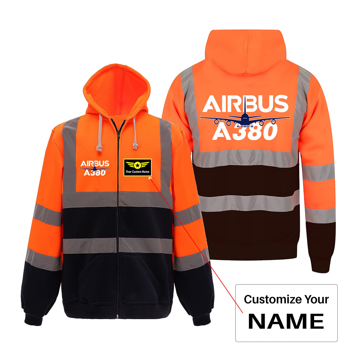 Amazing Airbus A380 Designed Reflective Zipped Hoodies