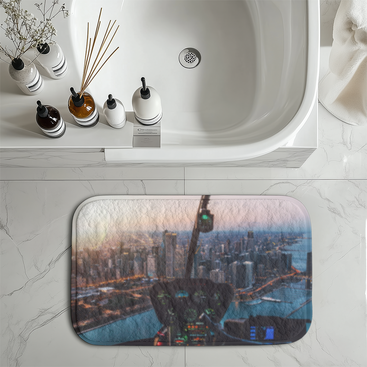 Amazing City View from Helicopter Cockpit Designed Bath Mats