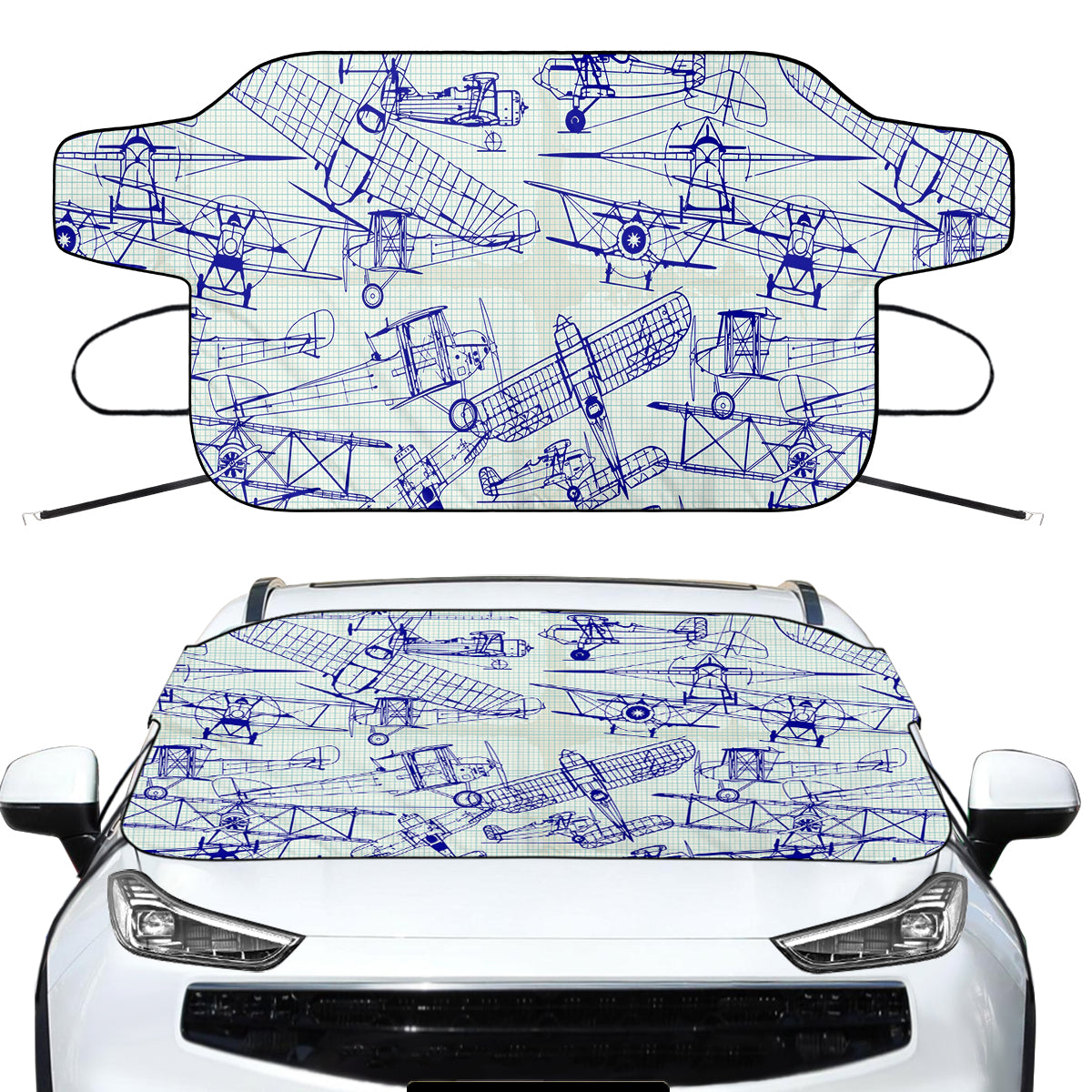 Amazing Drawings of Old Aircrafts Designed Car Windshield Snow Covers