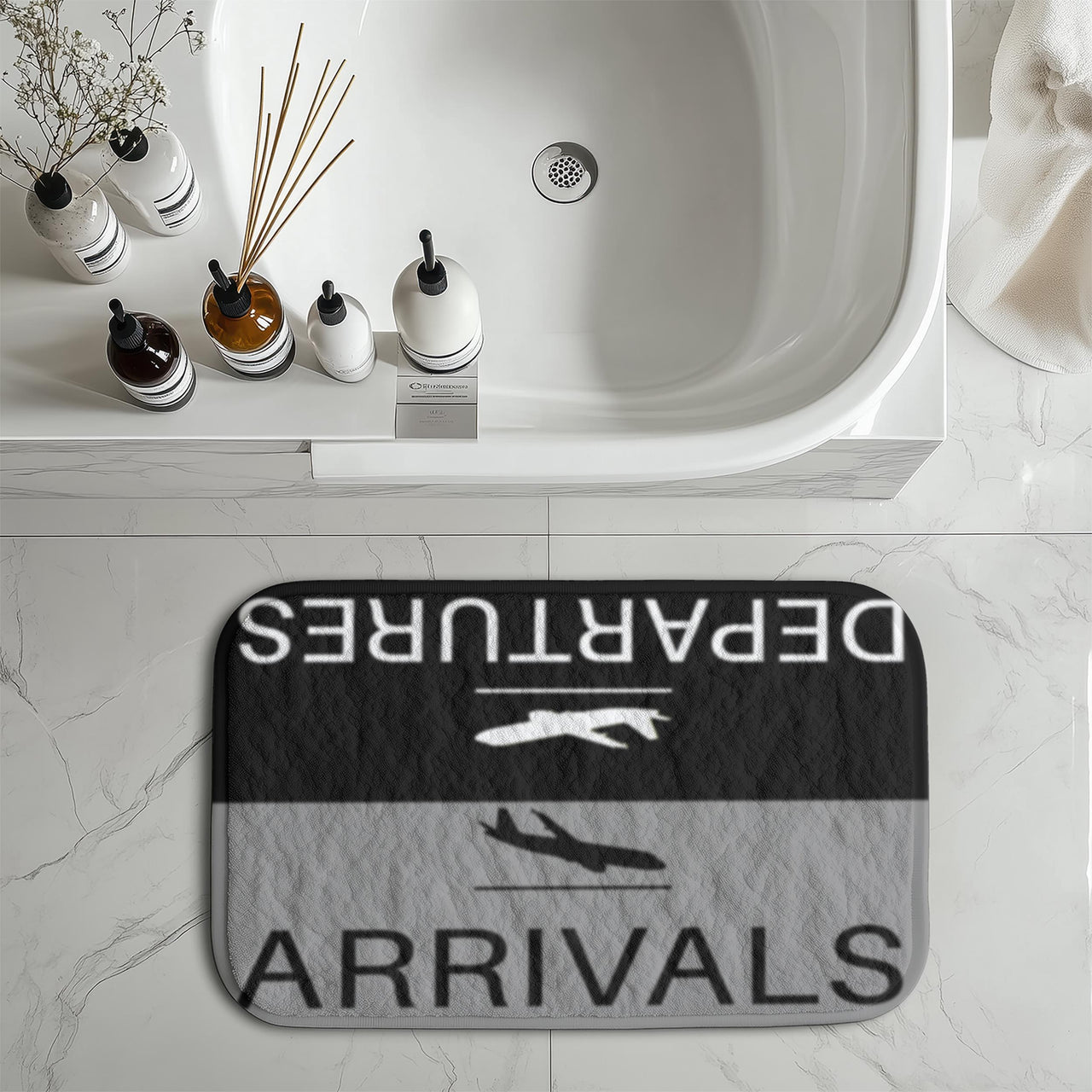 Departure and Arrivals (Gray) Designed Bath Mats