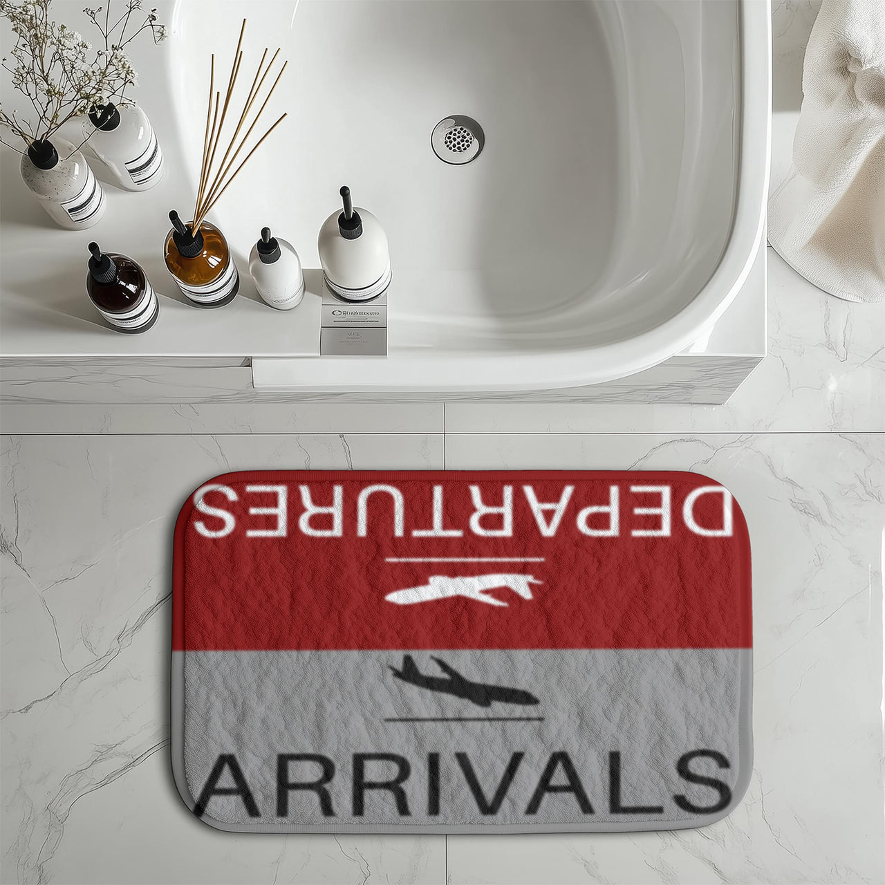 Departure and Arrivals (Red) Designed Bath Mats