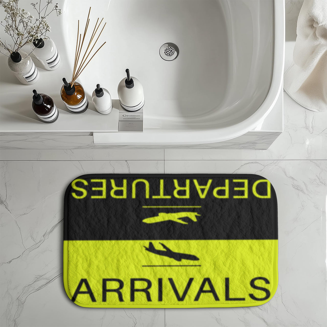 Departure and Arrivals (Yellow) Designed Bath Mats