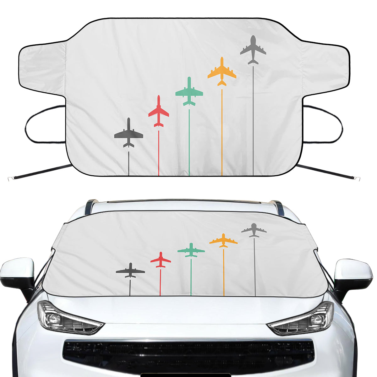 Black & White Super Travel Icons Light Gray  Designed Car Windshield Snow Covers