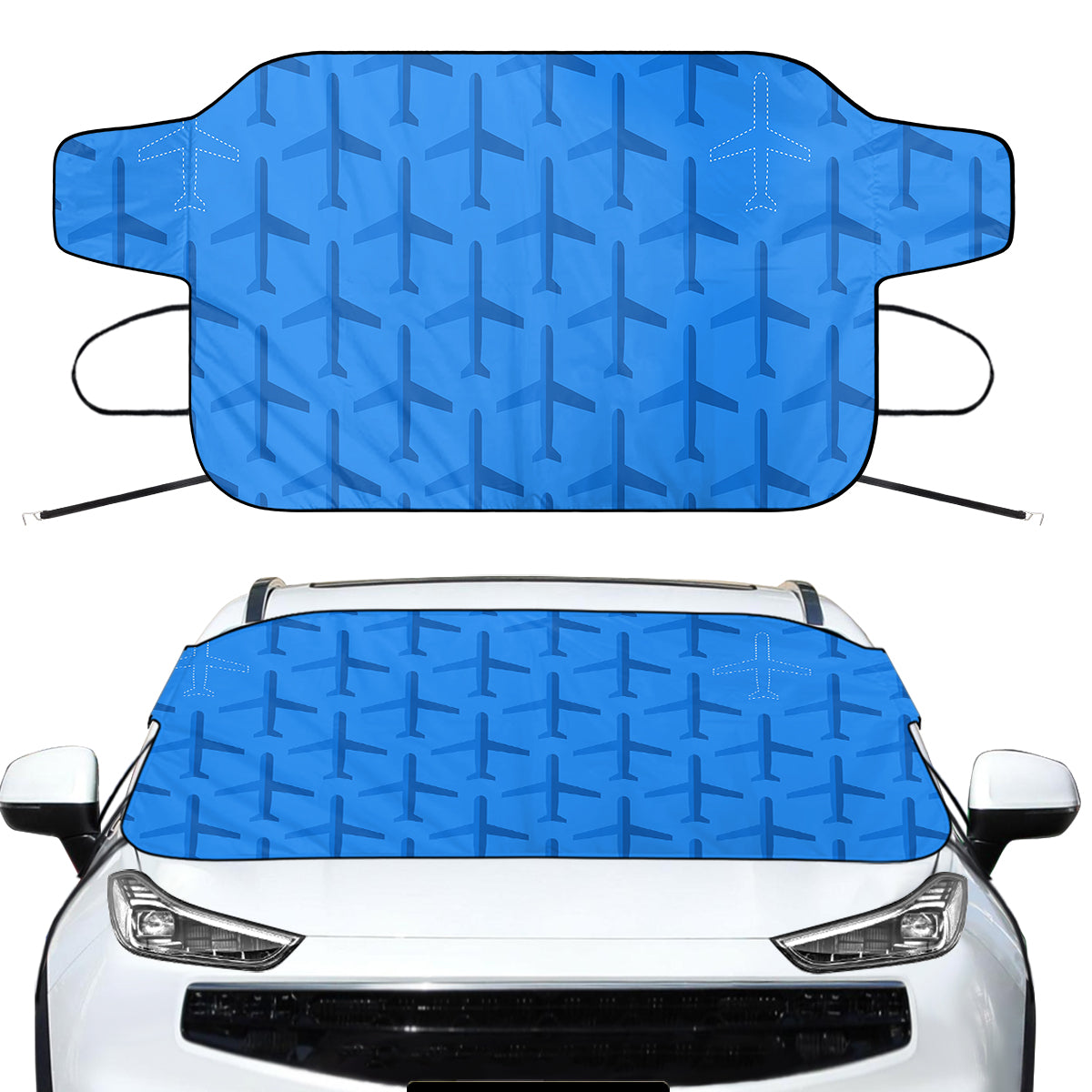 Blue Seamless Airplanes Designed Car Windshield Snow Covers