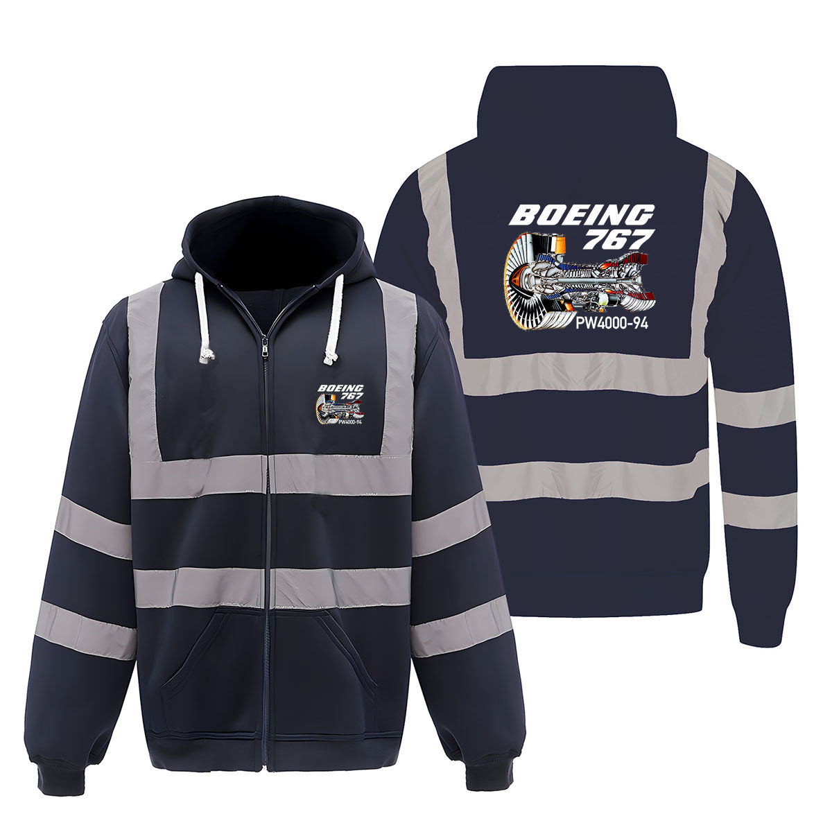 Boeing 767 Engine (PW4000-94) Designed Reflective Zipped Hoodies