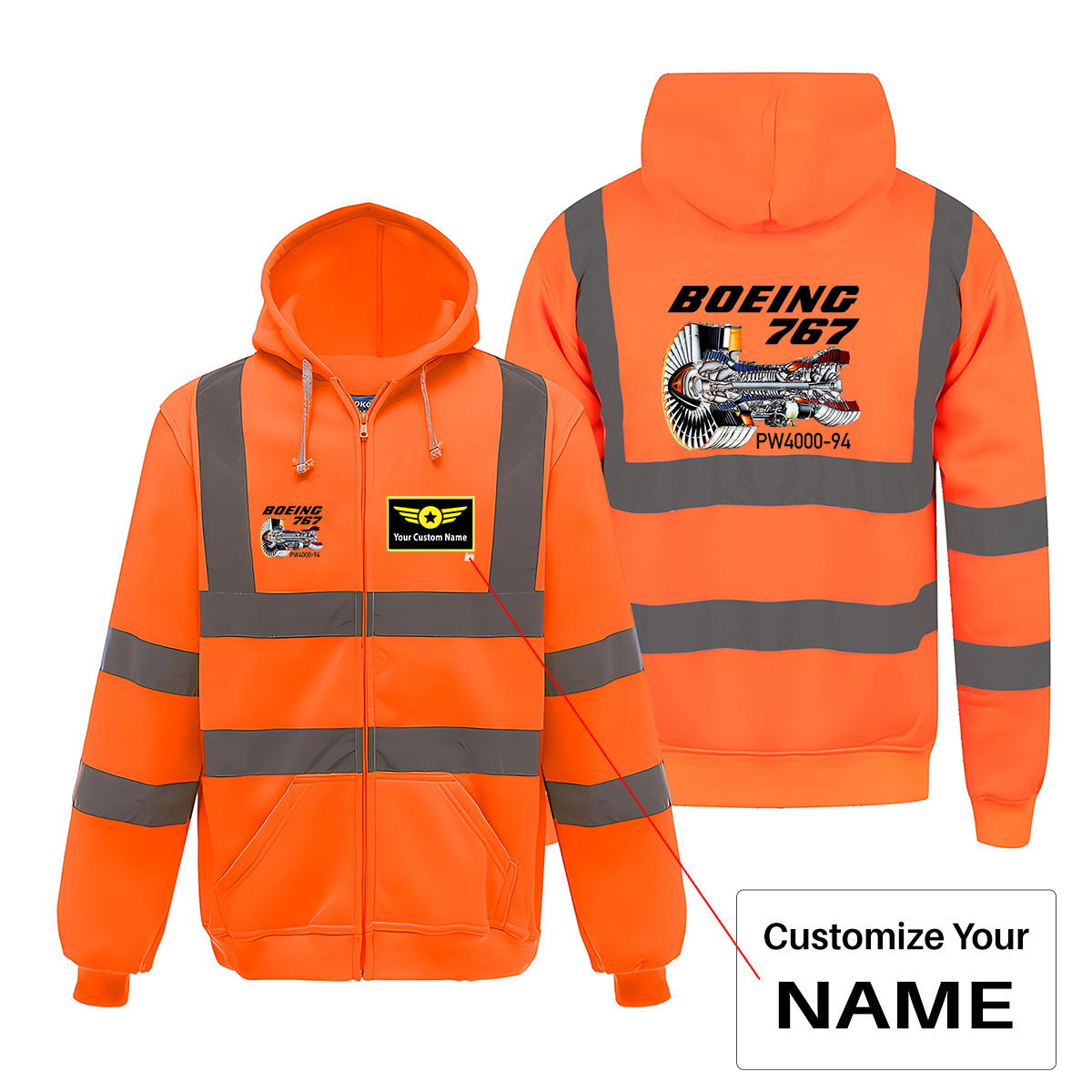 Boeing 767 Engine (PW4000-94) Designed Reflective Zipped Hoodies