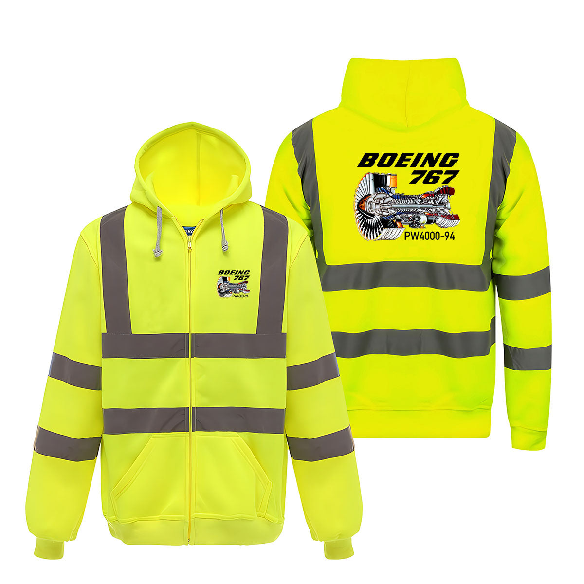 Boeing 767 Engine (PW4000-94) Designed Reflective Zipped Hoodies