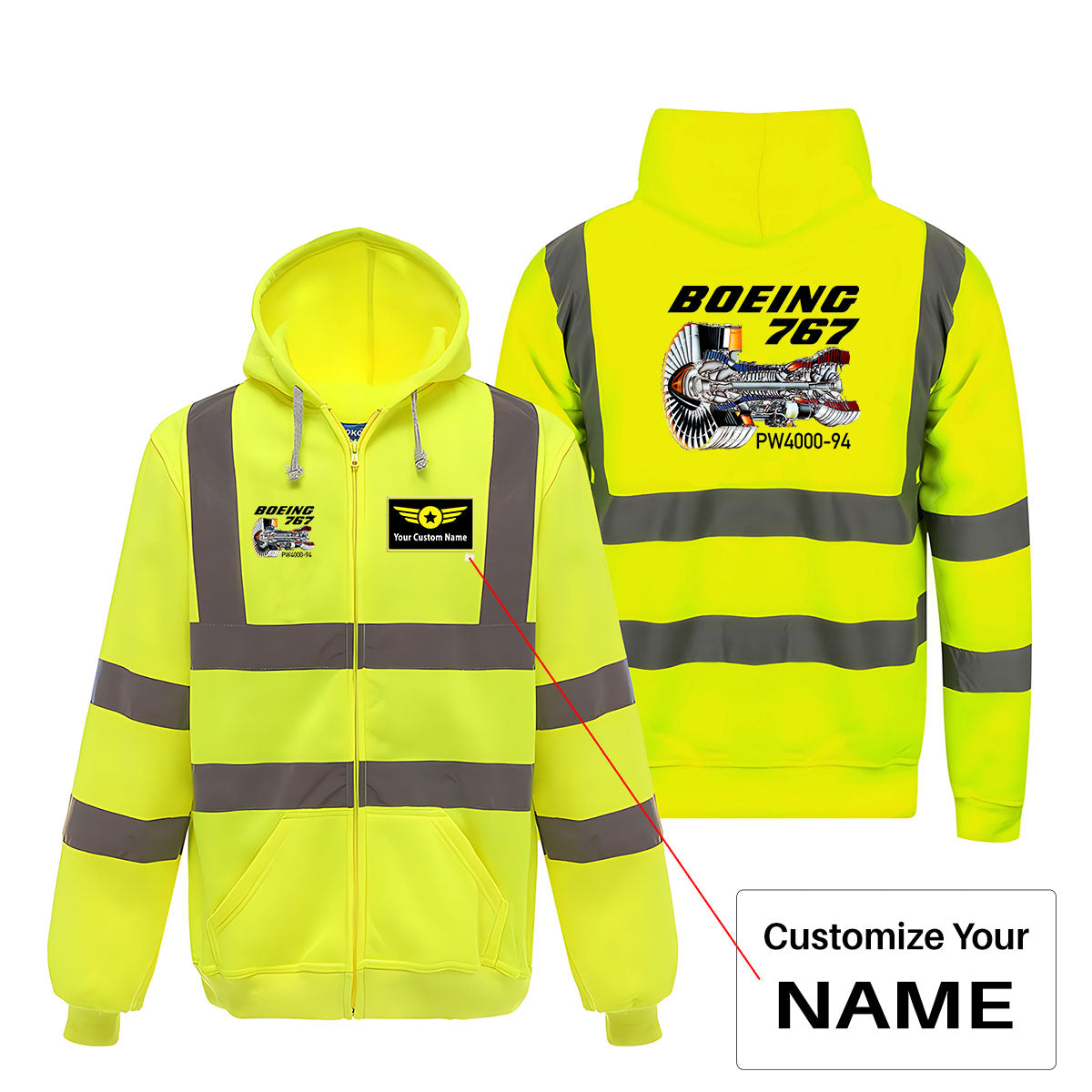 Boeing 767 Engine (PW4000-94) Designed Reflective Zipped Hoodies