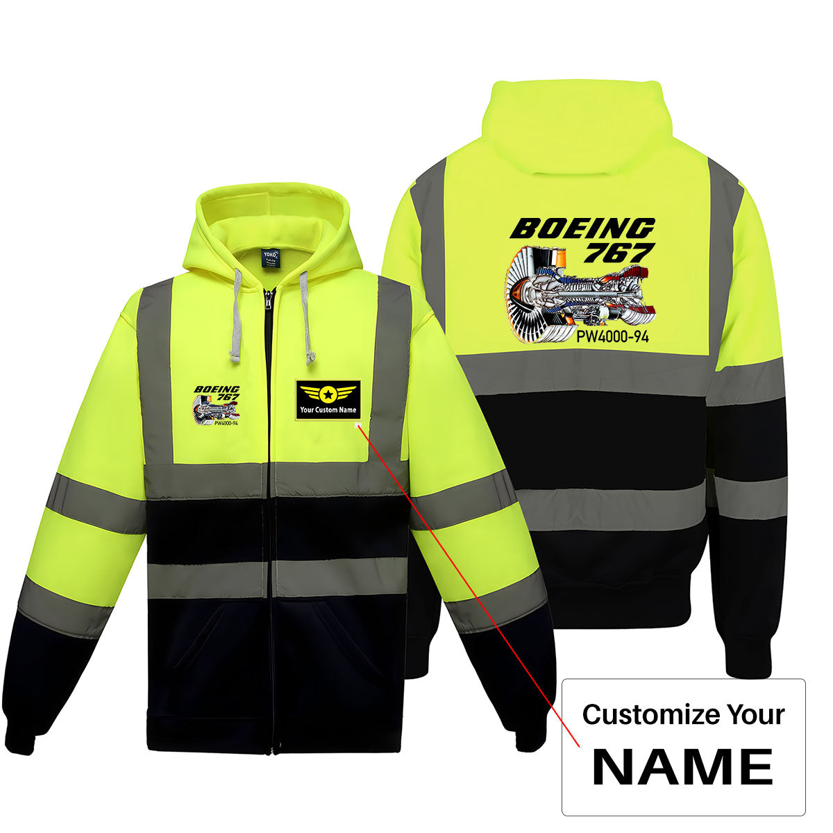 Boeing 767 Engine (PW4000-94) Designed Reflective Zipped Hoodies