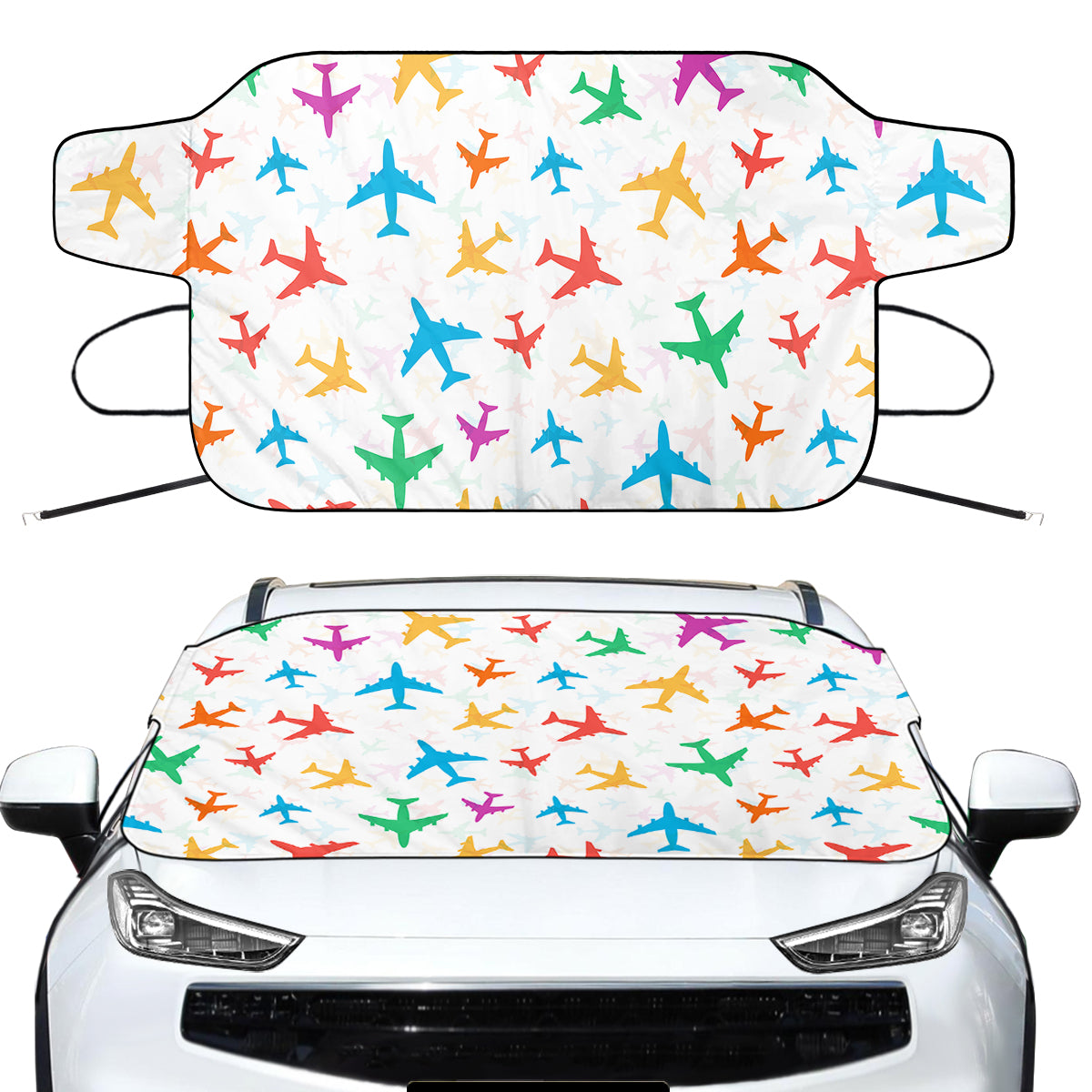 Cheerful Seamless Airplanes Designed Car Windshield Snow Covers