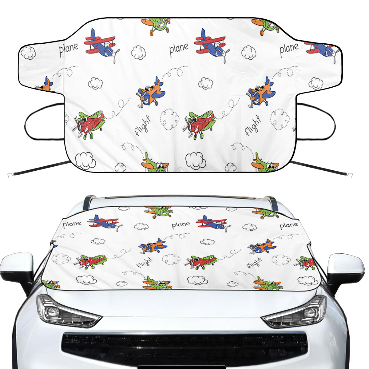 Colorful Cartoon Planes Designed Car Windshield Snow Covers