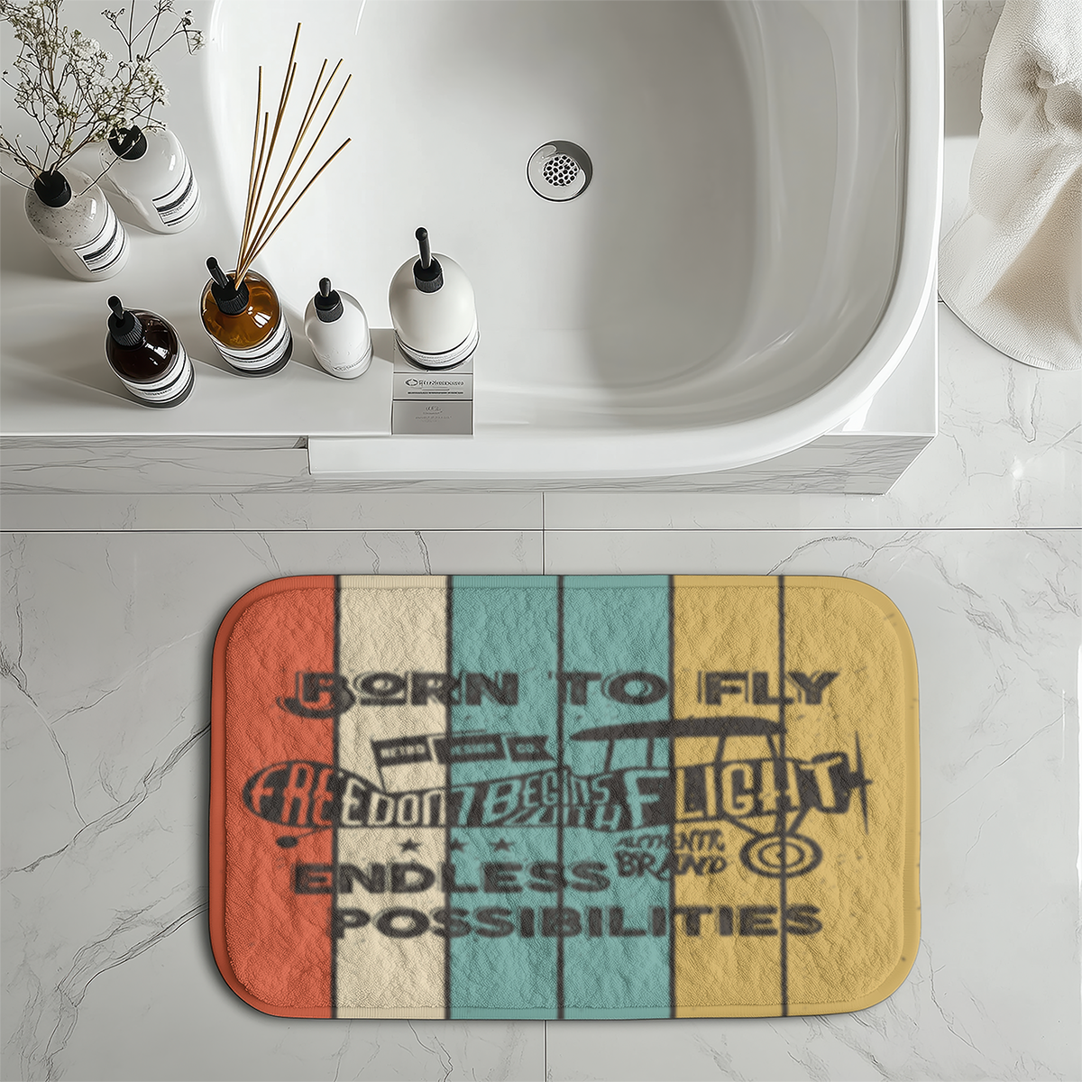 Colourful Born To Fly Designed Bath Mats