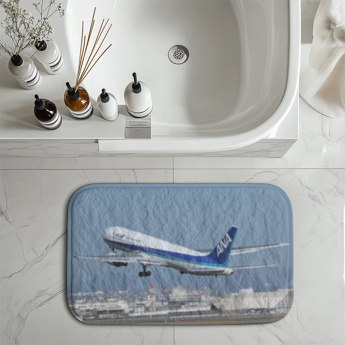 Departing ANA's Boeing 767 Designed Bath Mats