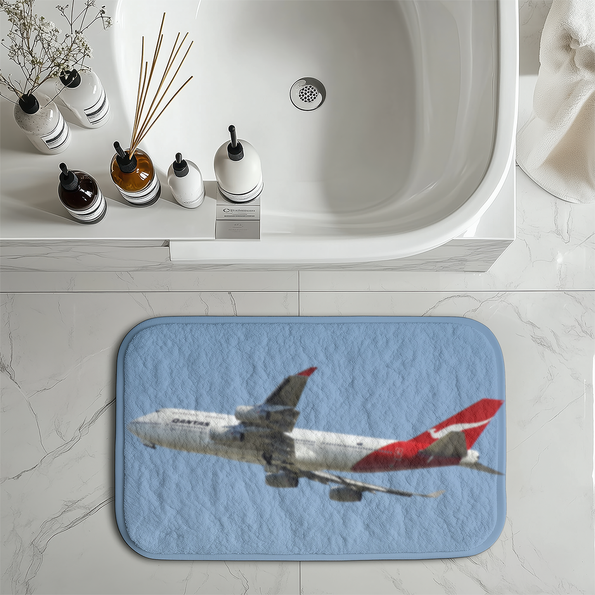 Departing Qantas Boeing 747 Designed Bath Mats