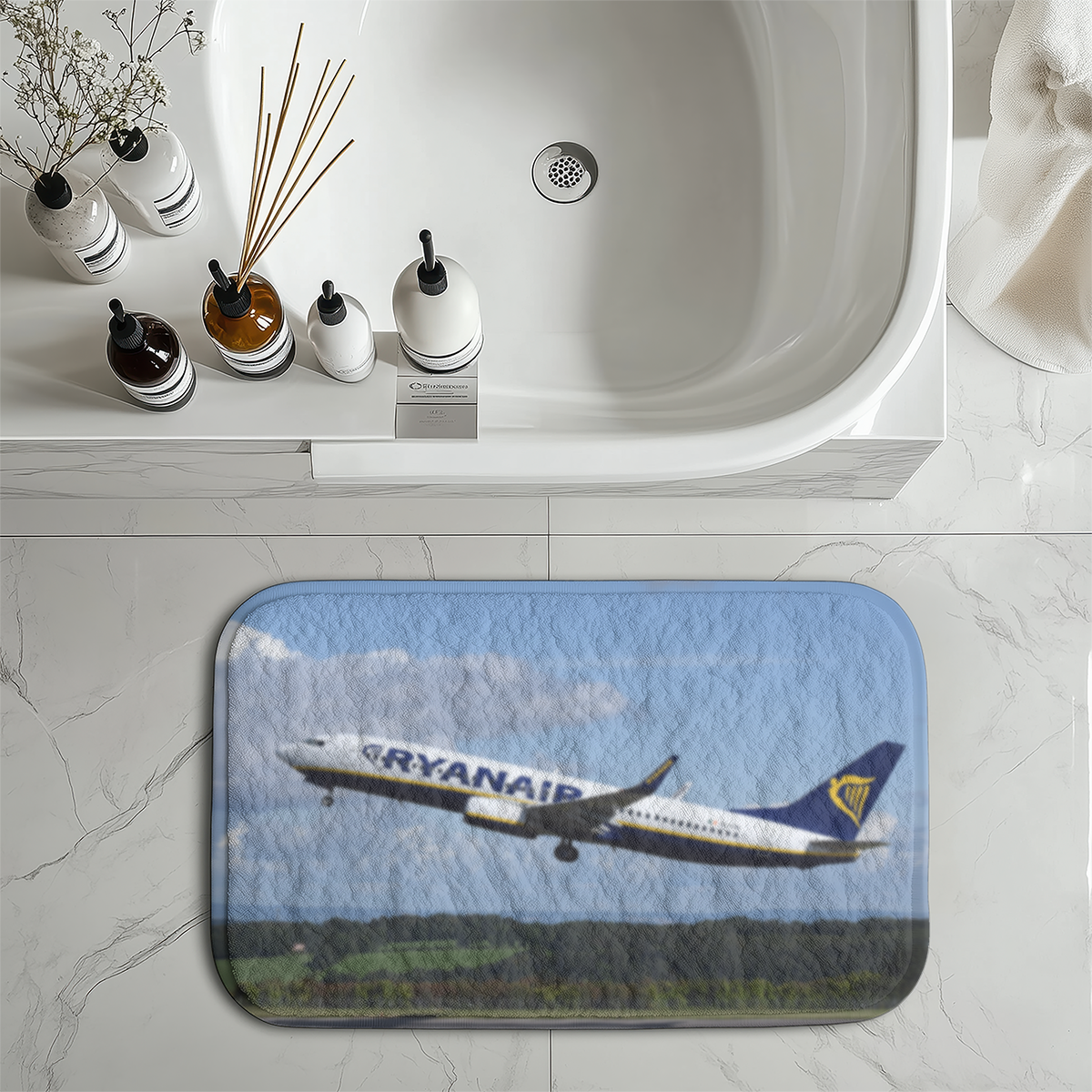 Departing Ryanair's Boeing 737 Designed Bath Mats