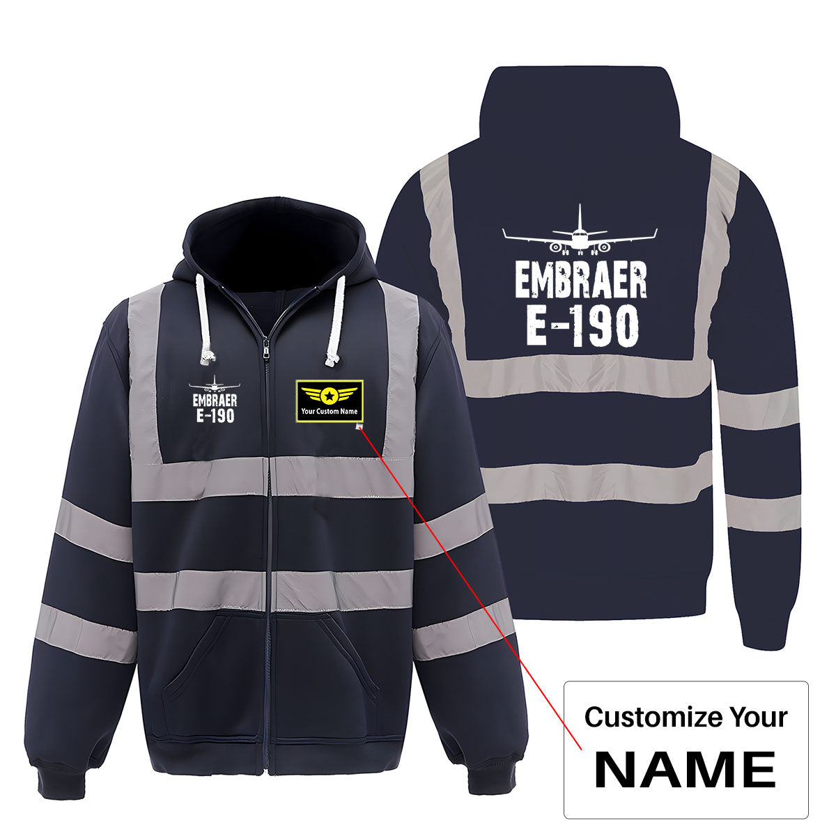 Embraer E-190 & Plane Designed Reflective Zipped Hoodies