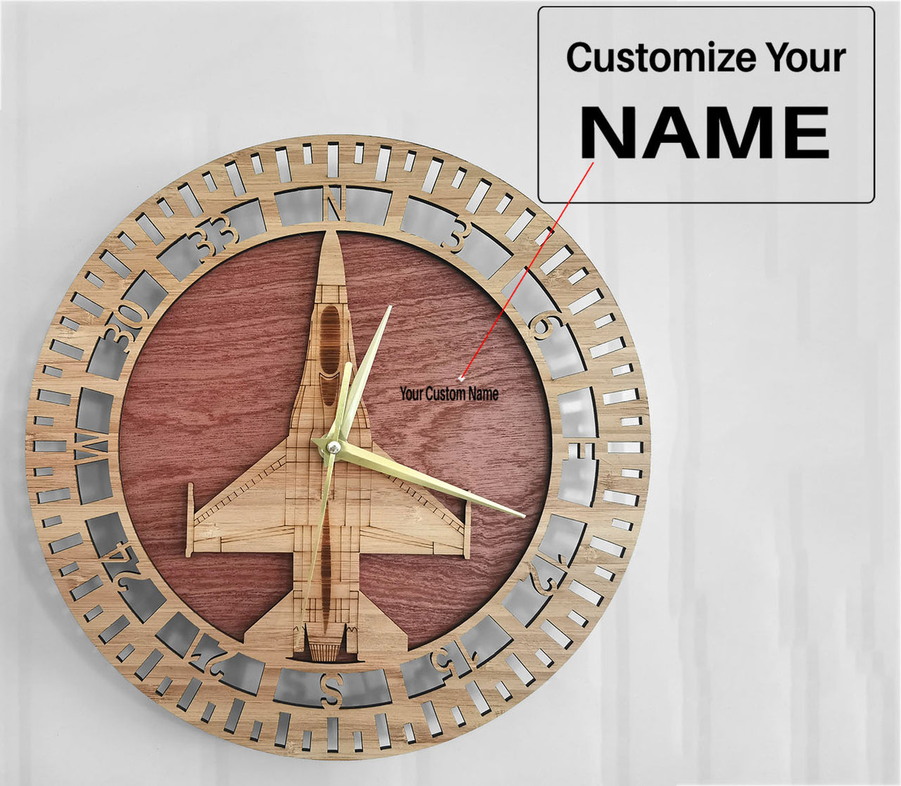 F-16 Fighting Falcon Designed Wooden Wall Clocks