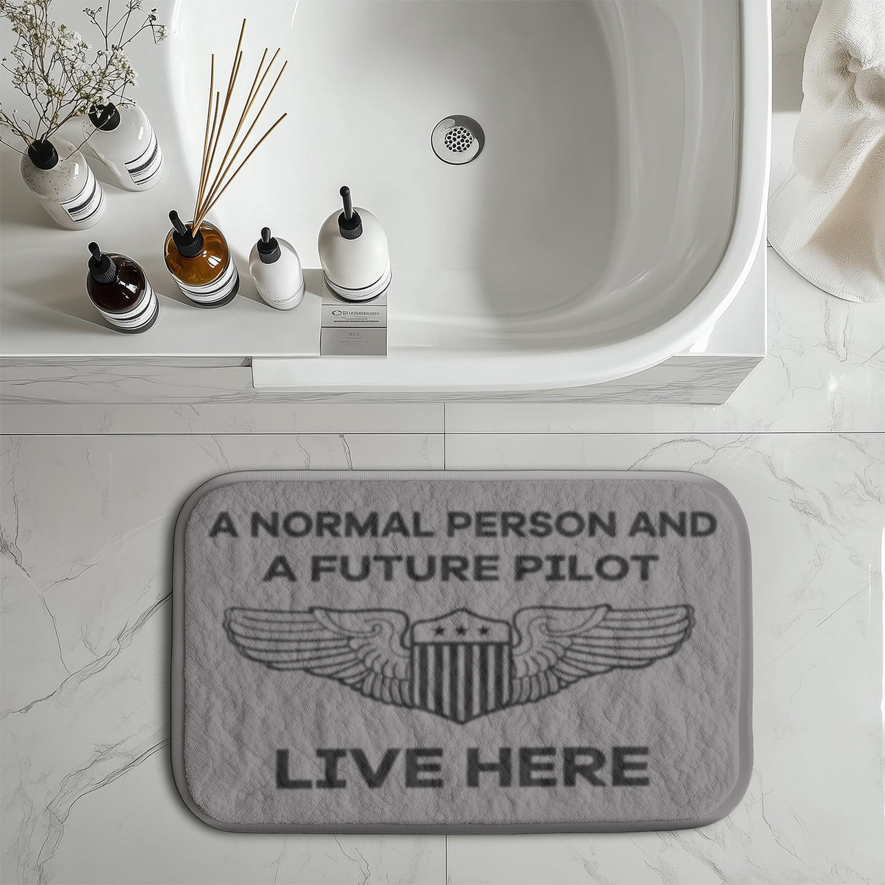 A Normal Person and a FUTURE PILOT Live Here Designed Bath Mats