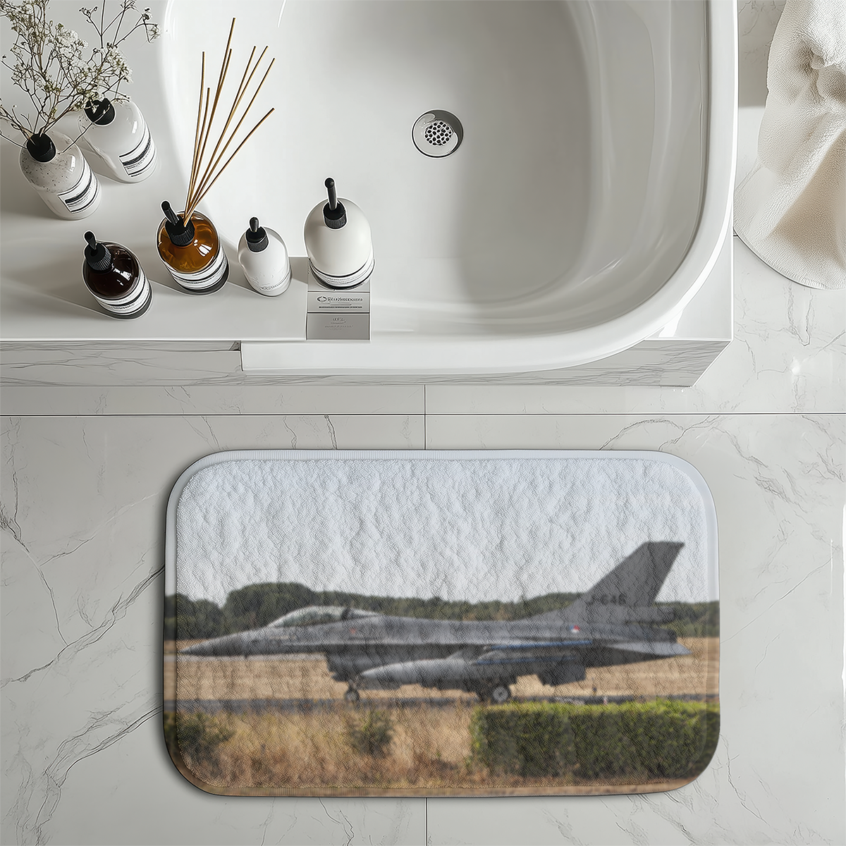 Fighting Falcon F16 From Side Designed Bath Mats