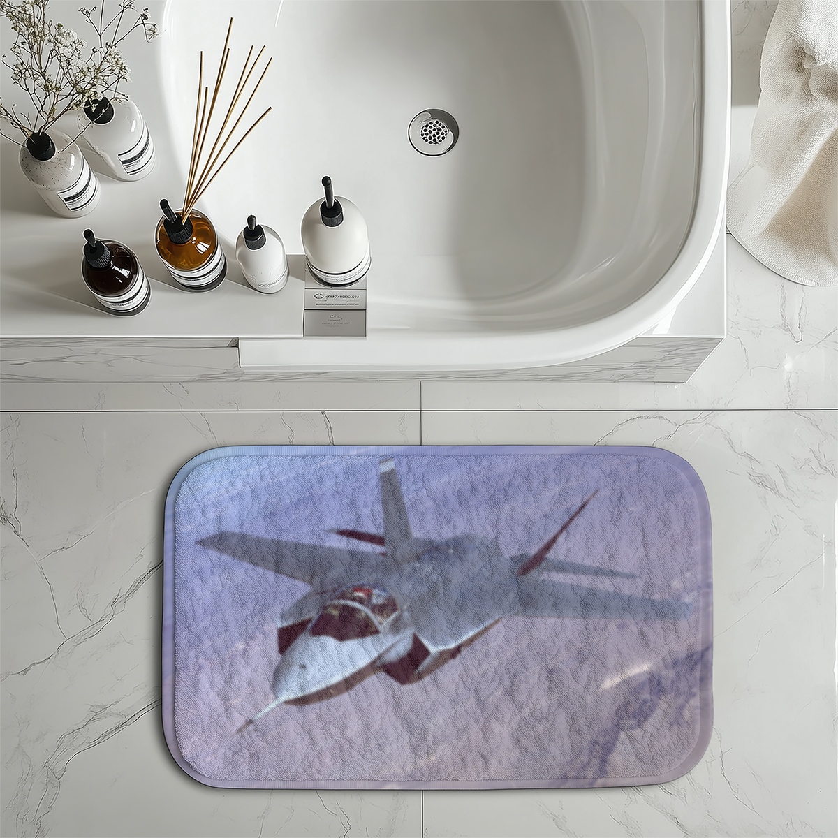 Fighting Falcon F35 Captured in the Air Designed Bath Mats