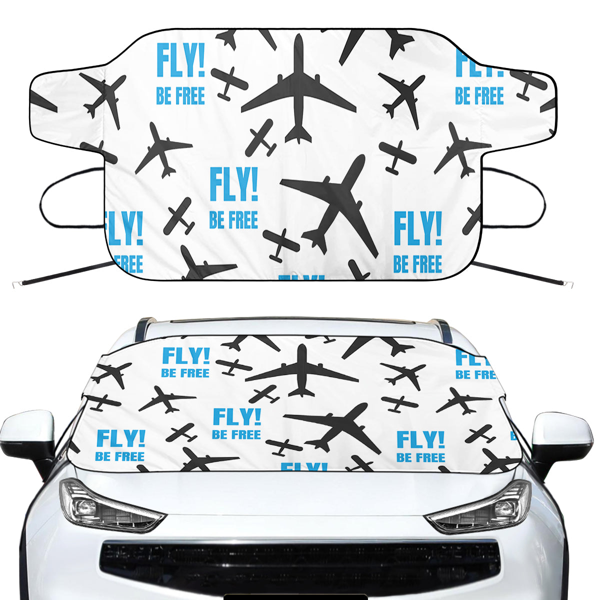 Fly Be Free White Designed Car Windshield Snow Covers