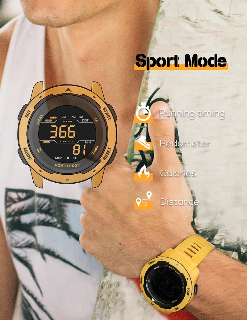 Waterproof 50m Smart Watch Sports watch Dual Time Running Pedometer Countdown