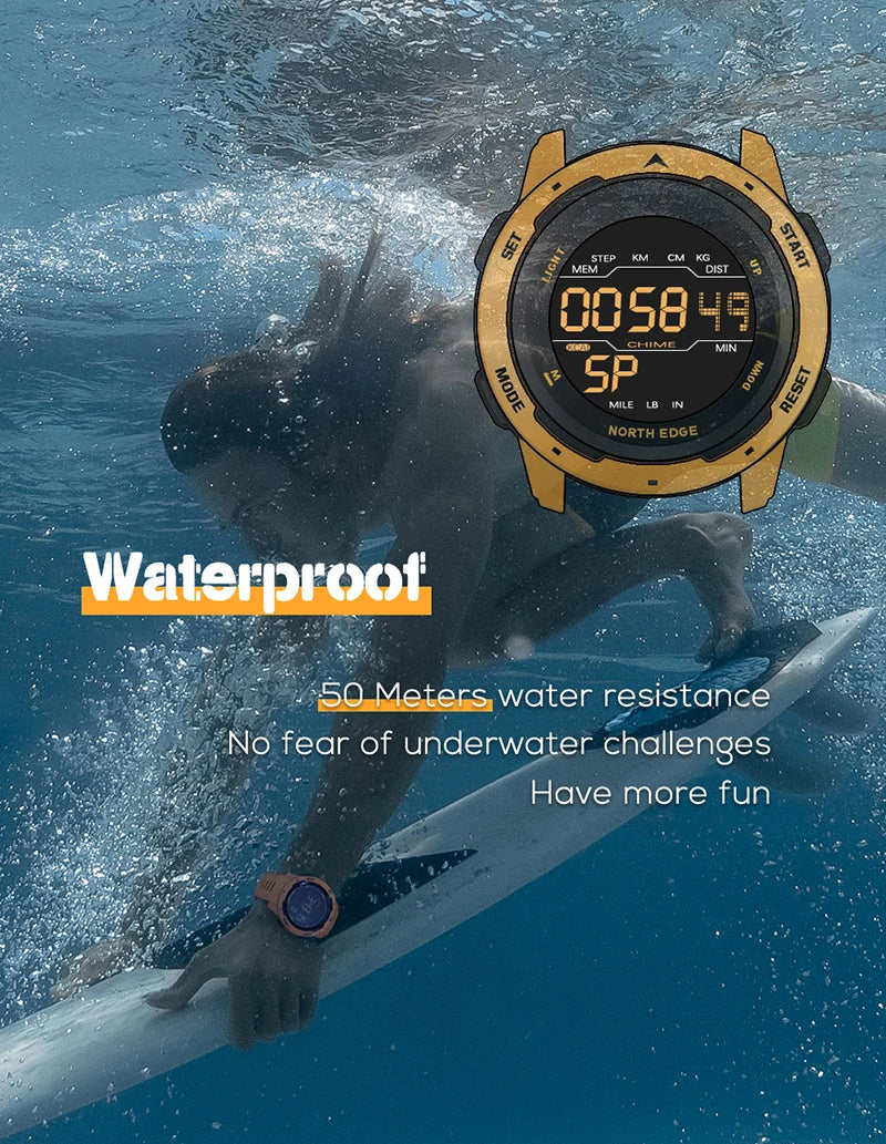 Waterproof 50m Smart Watch Sports watch Dual Time Running Pedometer Countdown