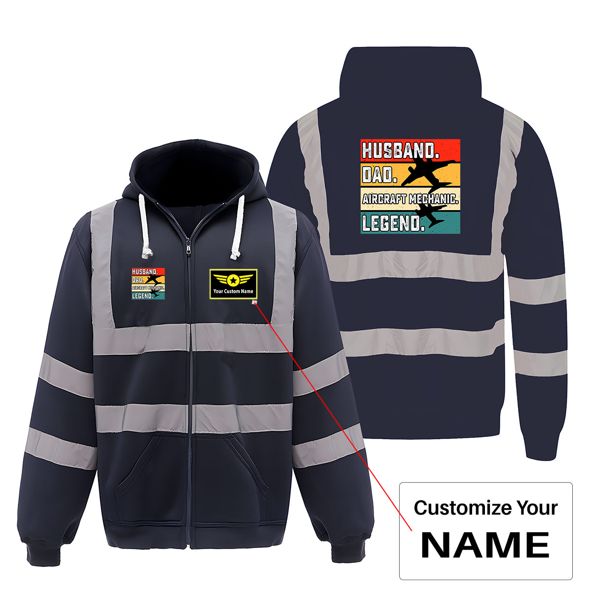 Husband & Dad & Aircraft Mechanic & Legend Designed Reflective Zipped Hoodies