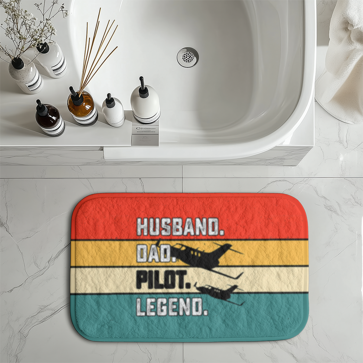 Husband & Dad & Pilot & Legend Designed Bath Mats