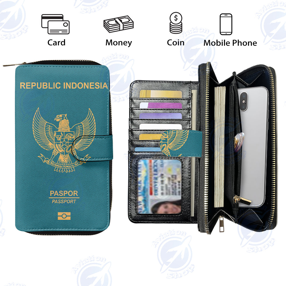 Indonesian Passport Designed Leather Long Zipper Wallets