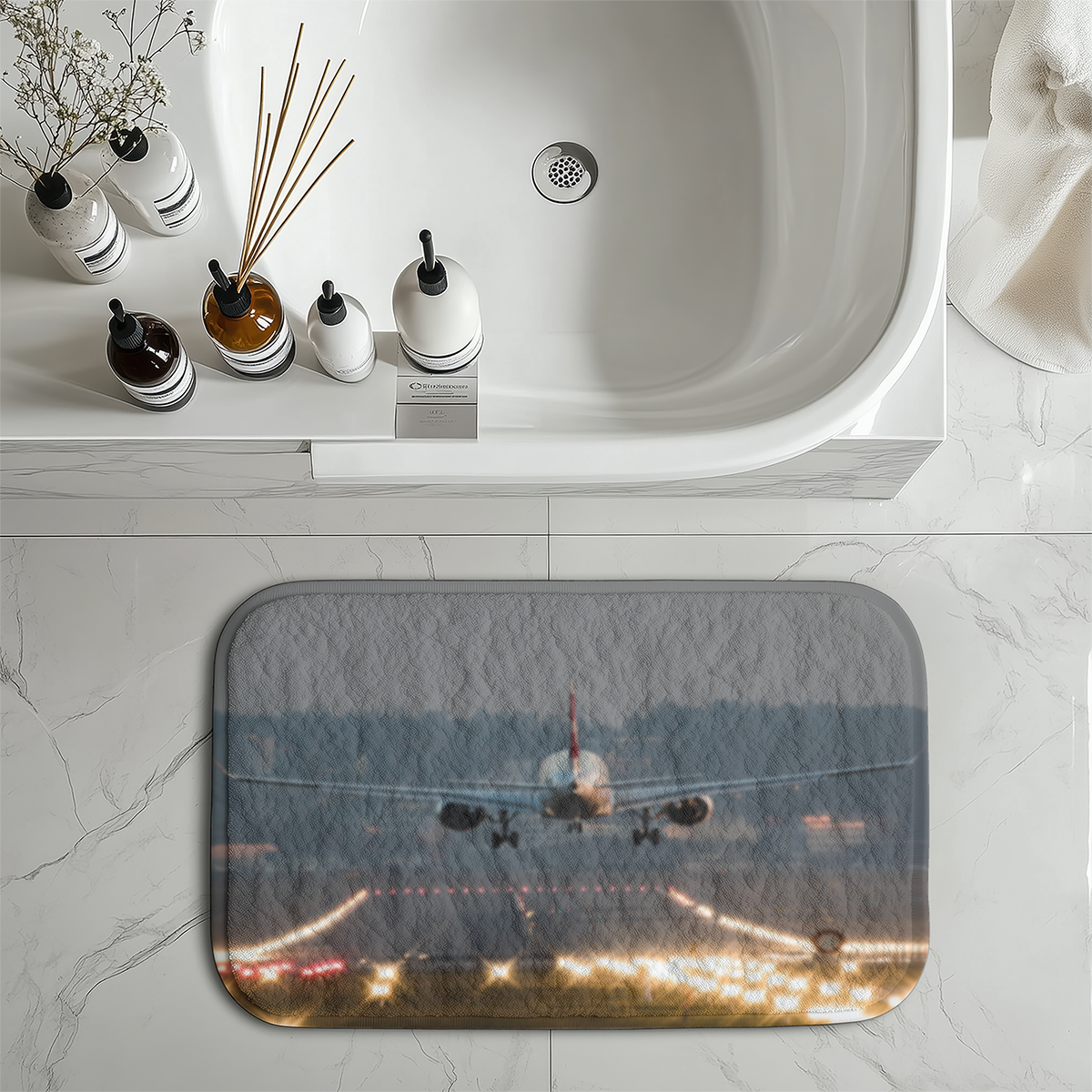 Magnificent Airplane Landing Printed Designed Bath Mats