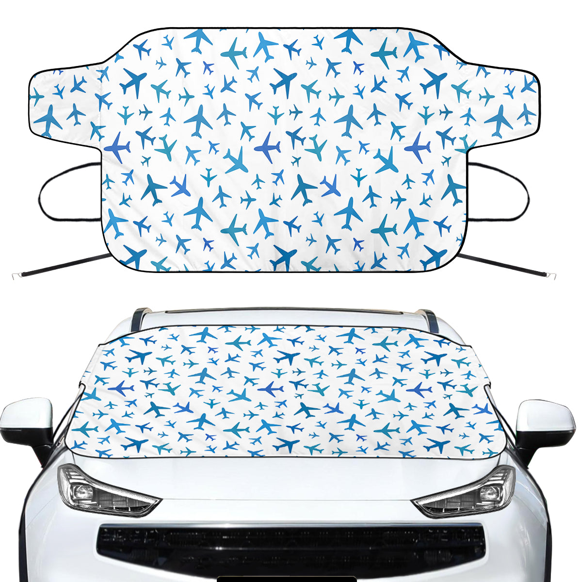 Many Airplanes White Designed Car Windshield Snow Covers