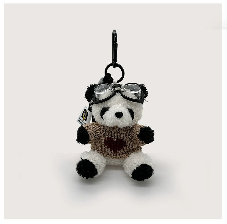 Cute Pilot Panda Key Ring Doll Pendant