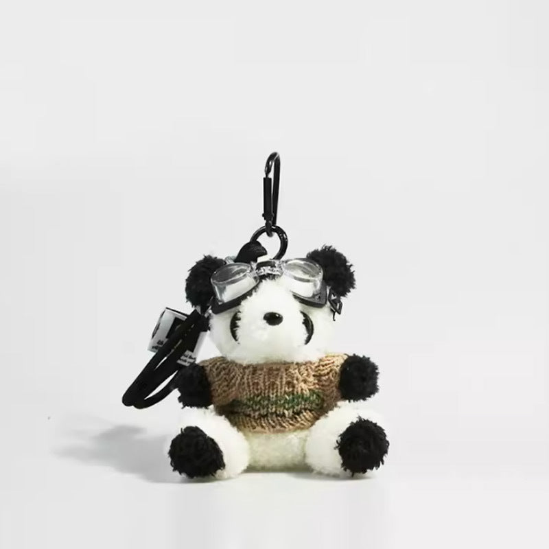 Cute Pilot Panda Key Ring Doll Pendant