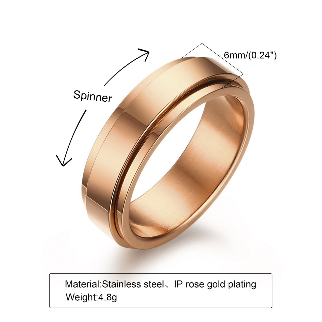 Your Custom Design & Image & Logo & Text Design  Rotating Stainless Steel Couple Ring