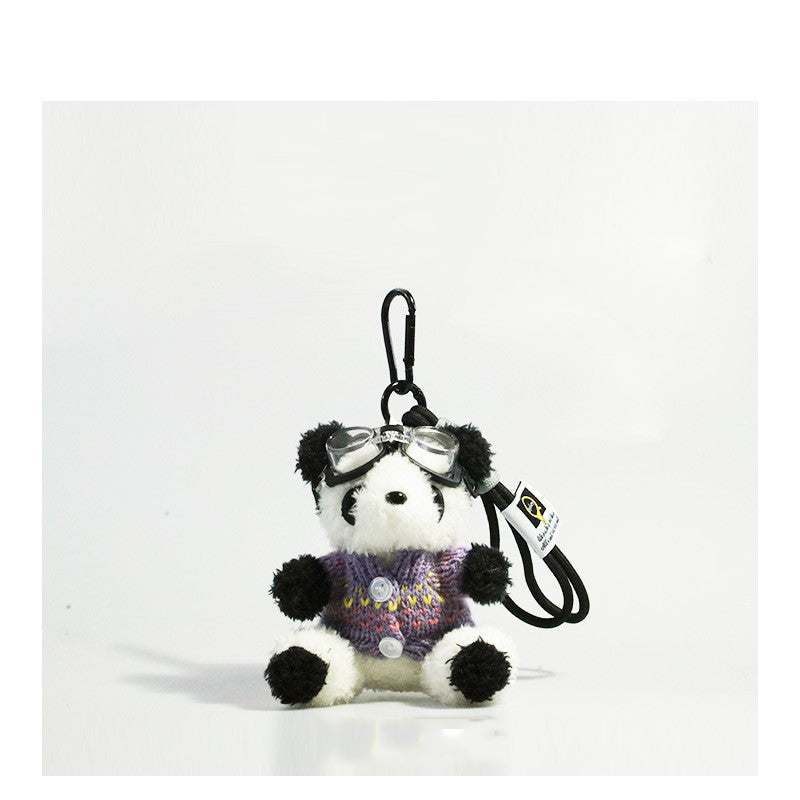 Cute Pilot Panda Key Ring Doll Pendant